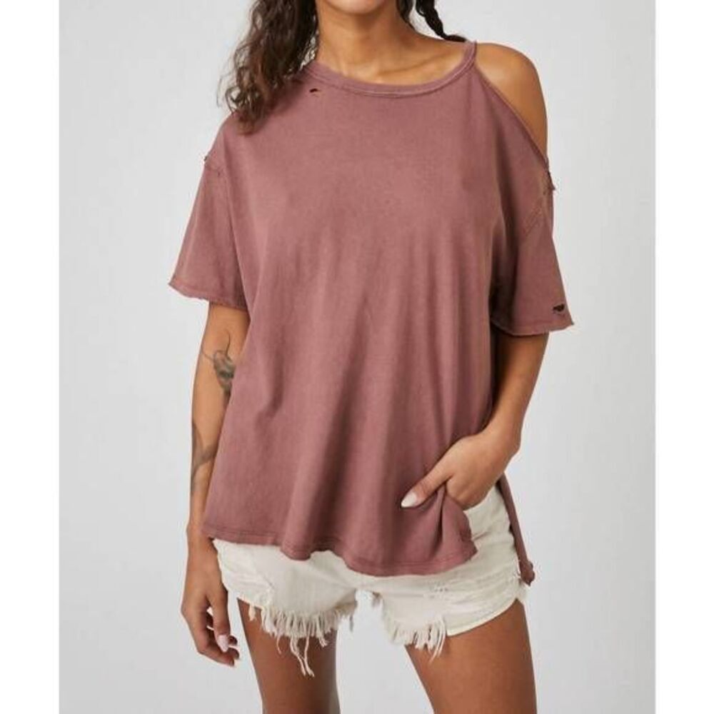 We The Free People FP Saturn Tee Burt Henna Medium Distressed Oversized Comfy